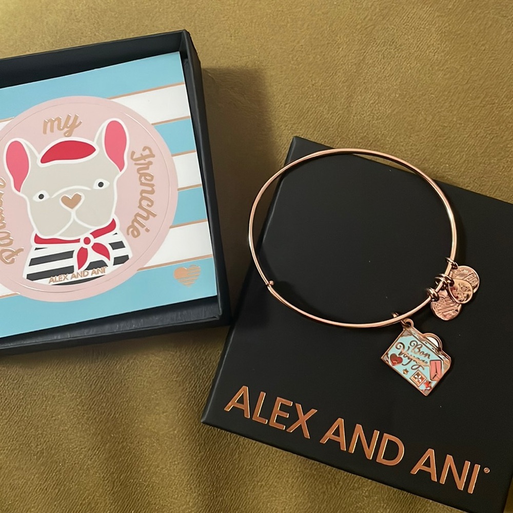 NWB Alex and Ani Rose Gold Bon Voyage Suitcase Bracelet